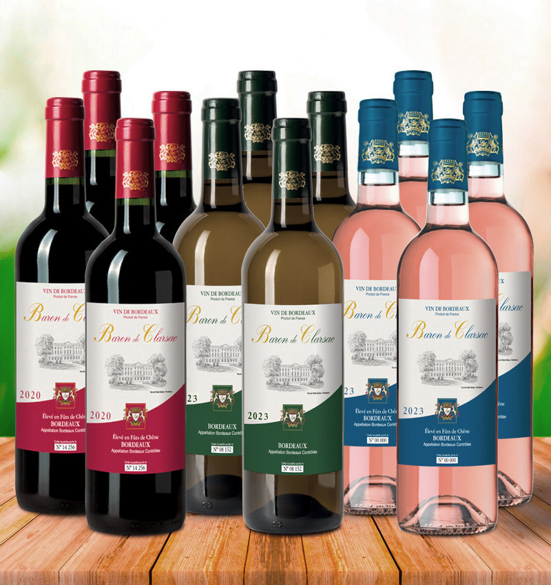 Assortiment  "Baron de Clarsac rouge/blanc/rosé"