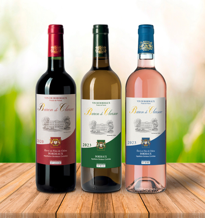 Trio "Baron de Clarsac rouge/blanc/rosé"