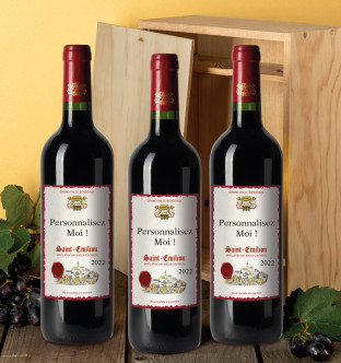 Caisse bois - 3 Saint-Emilion AOC 2022 personnalisés