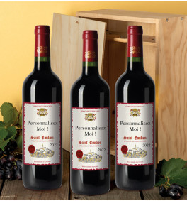 Caisse bois - 3 Saint-Emilion AOC 2022 personnalisés